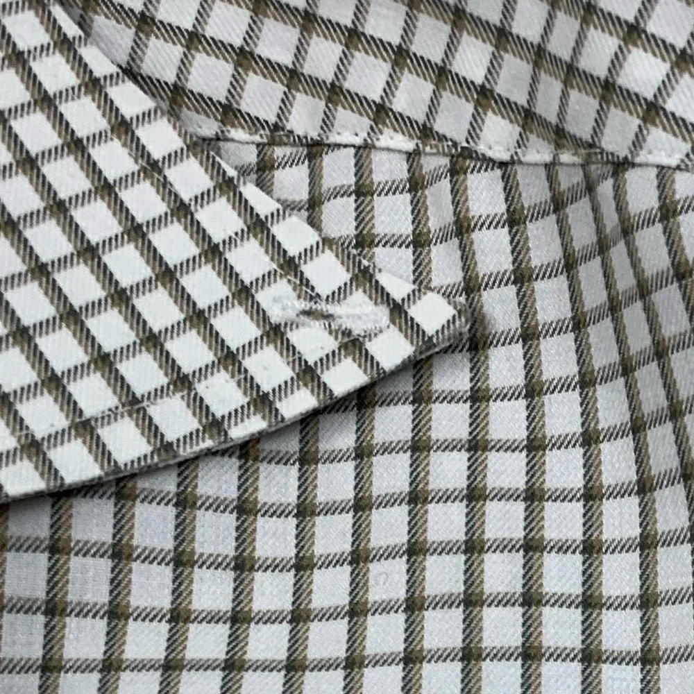 LL Bean Shirt Men's Medium Green Brown Check‎ Plaid Button Down Outdoor Office